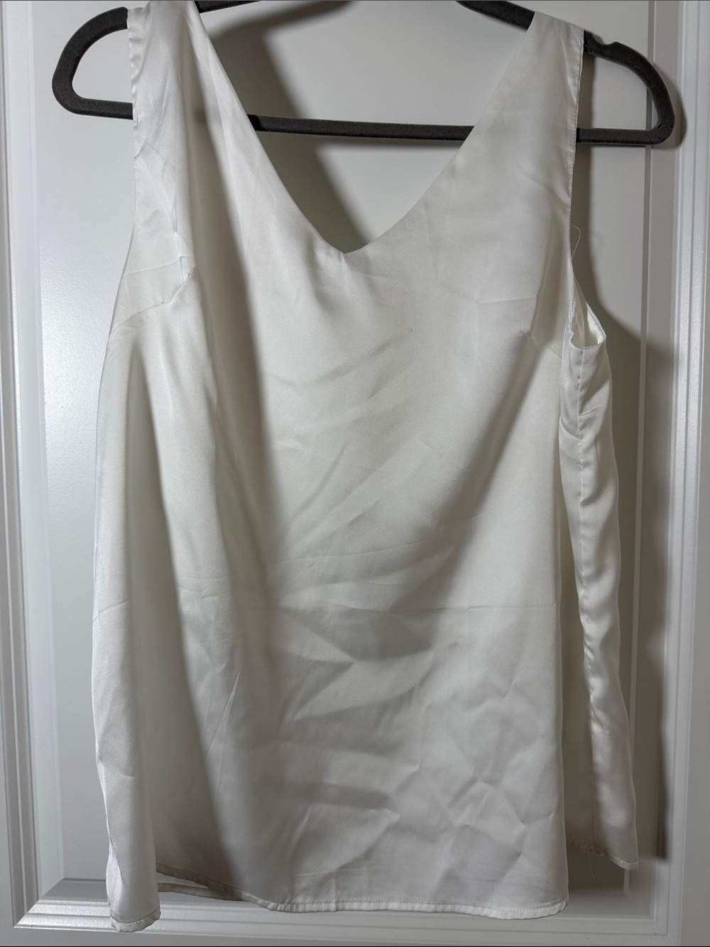 Classic White V-Neck Satin Tank Top